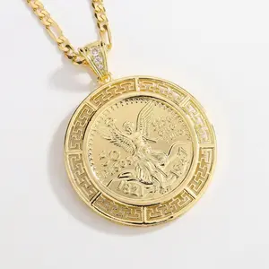Centenario Pendant 14K Gold Plated and White Gold Plated With Figaro 4,5MM Flat 22Inches  in Gold 14K Plated