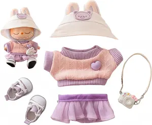6-Piece DOLL  Outfit Set (6.7IN/17cm) – Cute Sweater, Skirt, Hat, Glasses, Canvas Shoes & camera  Premium Fashion Accessories for Display & Creative Play  doll Clothes