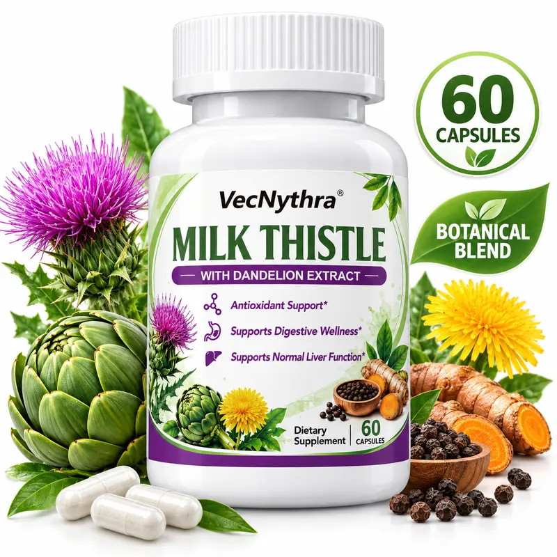VecNythra Milk Thistle Liver Support Supplement – 80% Silymarin with Dandelion, Artichoke, Turmeric, Berberine & S-Acetyl-L-Glutathione | Daily Liver, Digestive & Antioxidant Support | 60 Capsules