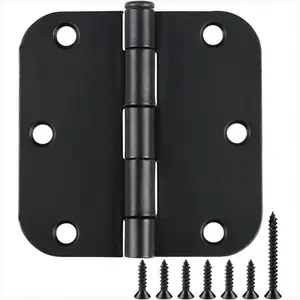 30 Pack Rounded Matte Black Door Hinges 3.5 Inch 5/8" Radius Interior 3 1/2" Flat Iron Bifold Residential Standard Bedroom Indoor for Doors 3 ½"Hardware Control House Home Decor Essentials Accessories