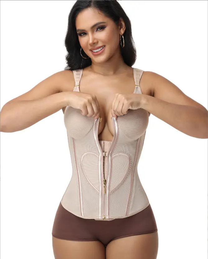 Fajas/Waist TrainerU-Shape Push Up Heart-shape Tummy Control Women's Waist Trainer Vest with Zipper & Hooks | Tummy Control Body Shaper Fajas