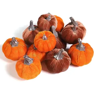 Coferset 12pcs Fall Pumpkins Decor Set,Artificial Mini Pumpkins for Decorating, Velvet Mixed Color Fall Pumpkin Decorations for Thanksgiving Harvest Table Centerpieces Home Decor(Orange& Brown)