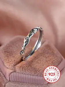 S925 Sterling Silver Vintage Rattan Engraved Ring, Unique Rings, Fashion Accessories for Men & Women, Trendy All-match & Exquisite Jewelry for Birthday Gift