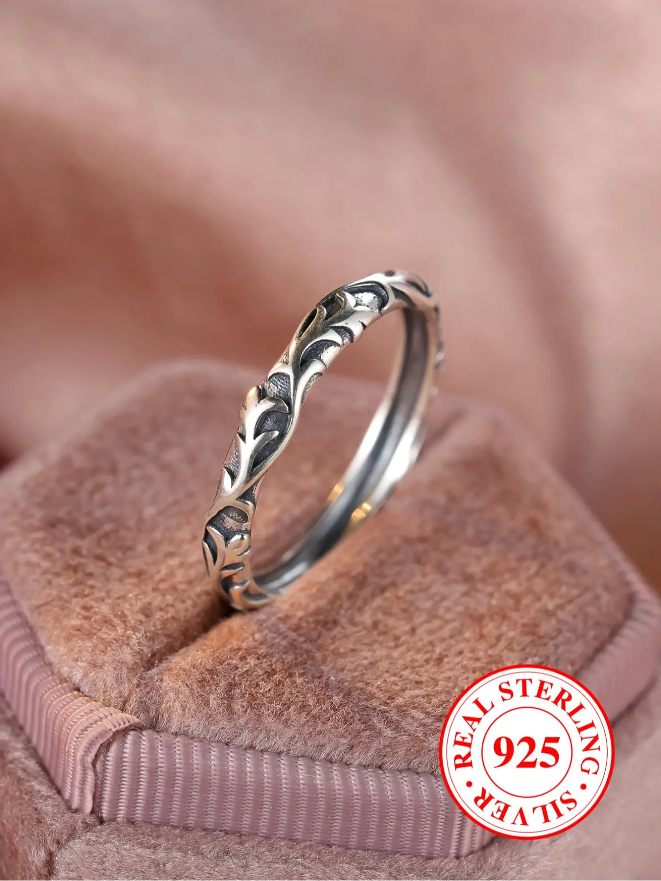 S925 Sterling Silver Vintage Rattan Engraved Ring, Fashion Accessories for Men & Women, Trendy All-match & Exquisite Jewelry for Birthday Gift