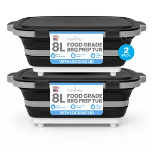 Havenity BBQ Prep Tub (2 Pack) Large 8L Multifunctional Collapsible Camping Cutting Board with Lid Meat Storage Container for Meal Prep Dish Bowl Perfect for Grilling Outdoor Cooking Large X 2