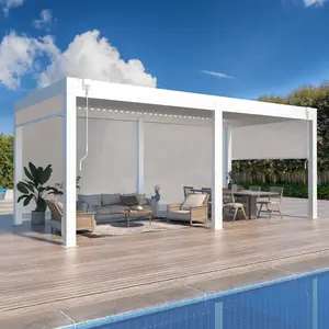 20FT x 10FT Aluminum Louvered Pergola, Outdoor Pergola with Adjustable Roof, Modern Patio Gazebo Shade Cover for Backyard, Deck, Garden, White/Gray