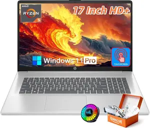 HP 17 Inch Touchscreen Laptop Computer for Business, AMD Ryzen 5 7430U, 17.3" HD+ Anti-Glare Display, 16/32/64GB RAM, 512GB/1TB/2TB SSD, Copilot AI, Wi-Fi 6, Bluetooth 5.4, Fast Charge, Windows 11 Pro, MUSIC ATMOSPHERE LAMP,Accessories