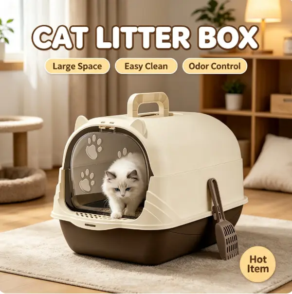 Portable Fully Enclosed Cat Litter Box, Hooded Kitty Litter Box with Handle, Odor Isolation, Easy Clean, Open-Top & Enclosed Dual Mode for Indoor Cats