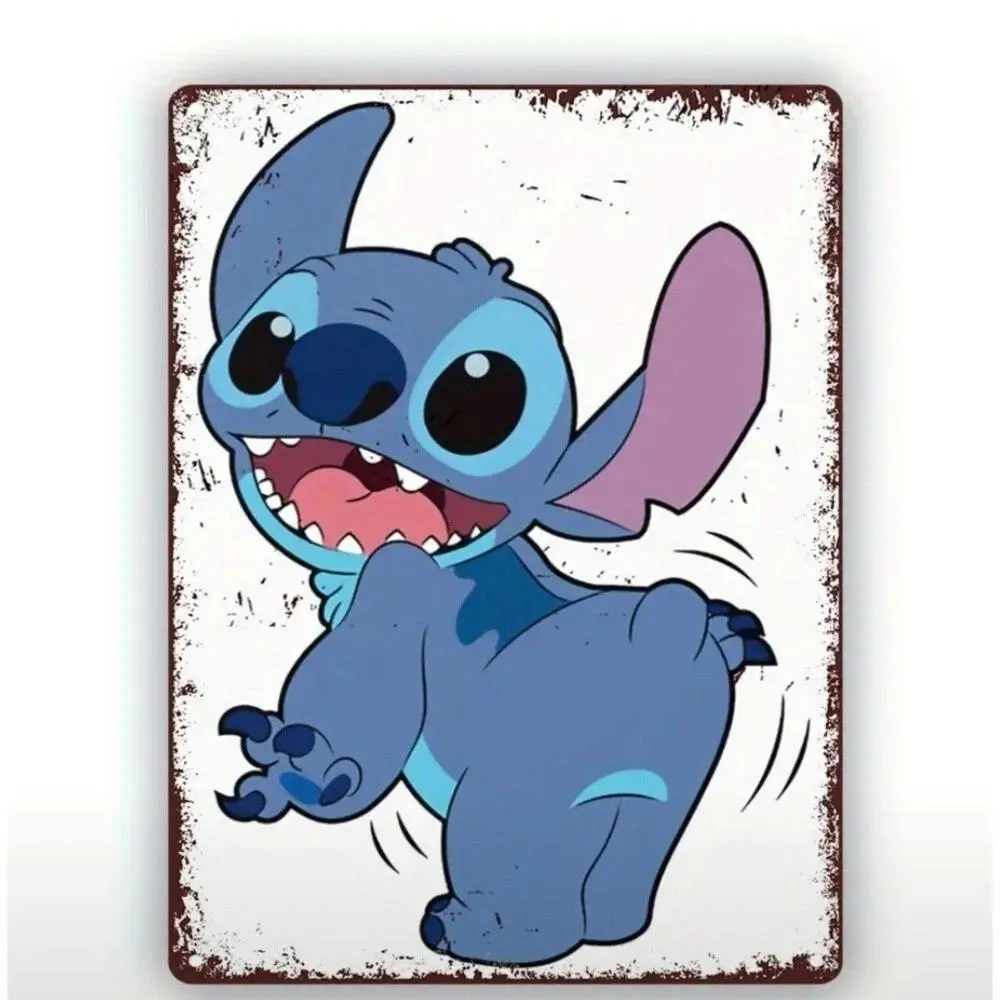 DISNEY CLASSIC Lilo & Stitch Funny Waving Vintage Metal Tin Sign - Cute Cartoon Wall Decor, Retro Stitch Art for Kids Room/Bedroom/Man Cave, Perfect Disney Fan Gift