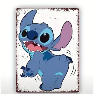DISNEY CLASSIC Lilo & Stitch Funny Waving Vintage Metal Tin Sign - Cute Cartoon Wall Decor, Retro Stitch Art for Kids Room/Bedroom/Man Cave, Perfect Disney Fan Gift