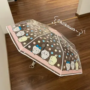 Usagi Chiikawa Hachiware Anime Peripheral Creative High Beauty Transparent Cartoon Cute Print Portable Folding Umbrella Gift