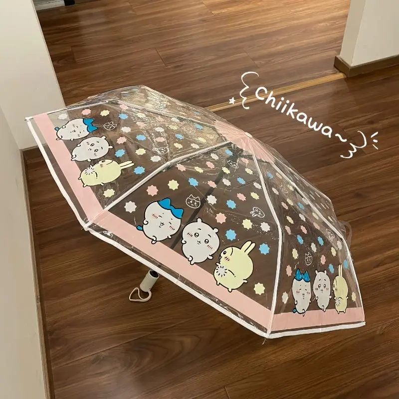 Usagi Chiikawa Hachiware Anime Peripheral Creative High Beauty Transparent Cartoon Cute Print Portable Folding Umbrella Gift