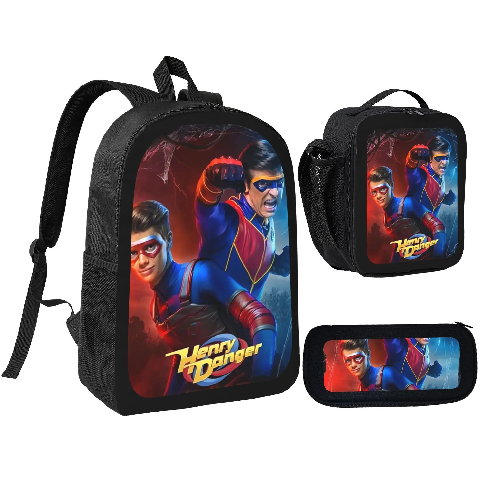 Henry Danger Themed School Set - Backpack, Insulated Lunch Bag & Pencil Case Combo, Bold Heroic Design for Kids, Ideal for Back to School & Daily Use