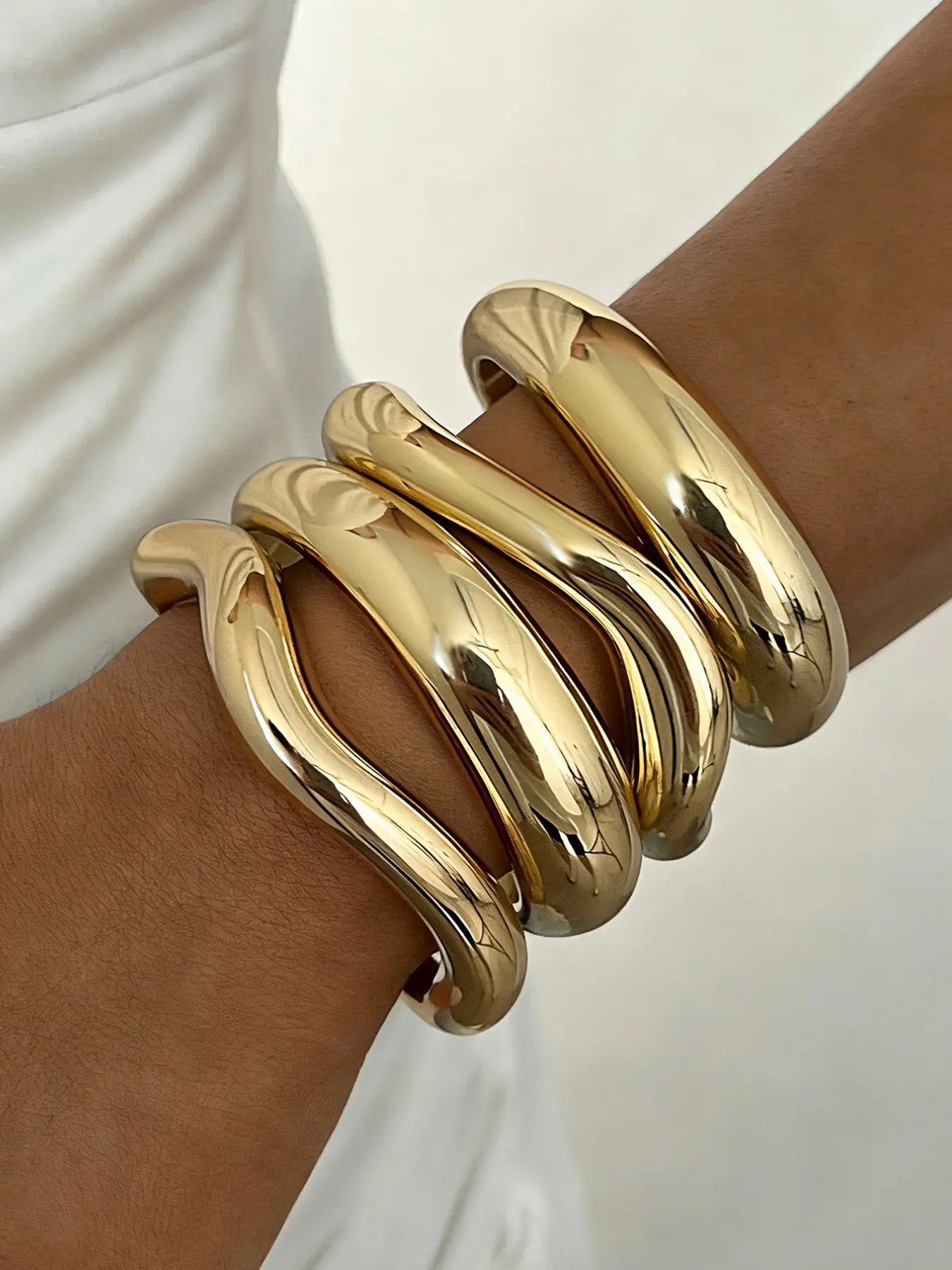 4 Pcs Boho Style Elegant Simple Irregular Twisted Arc Ccb Material Open Design Women's Fashion Bohemian Bracelets Set, Perfect for Dates and Parties, Fashionable Bracelet
