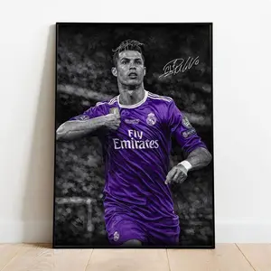 [Sale up to 30%] + [FREE SHIP] Cristiano Ronaldo Poster  2017 Champions League Final  Real Madrid Purple T-Shirt  Sports Wall Art