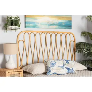 Wholesale Interiors  63.8 x 34.3 x 2 in. Baxton Studio Carrick Modern Bohemian Rattan Wall Mount Headboard, Natural Brown - Queen Size