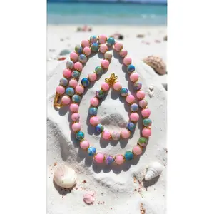 Pink & Blue Beaded Jewelry Set       (4789)