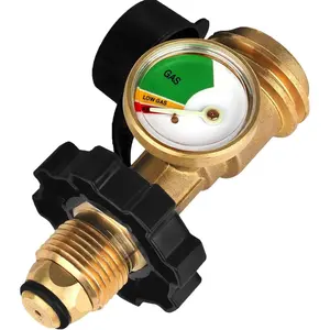 100 lb Propane Tank Adapter with Propane Gauge, POL, Converts POL to QCC1, Brass