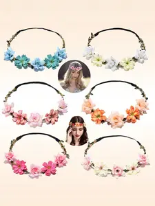 Boho Flower Hair Bands for Women, Set of 6, Perfect for Beach Weddings, Seaside Vacations, Party Accessories