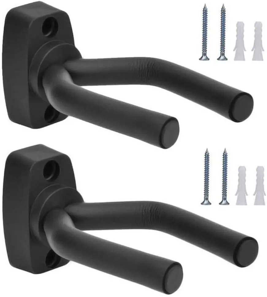 2-Pack Guitar Wall Hangers with Rubber, Adjustable Arms & Custom View - Secure Holding Wall Mounts for Guitar, Bass, Ukulele, Violin - Easy-to-Install Music Accessory Display Brackets