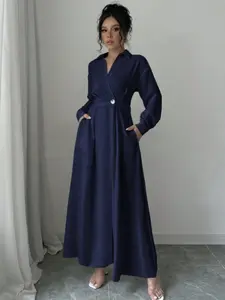 Women's Mock Neck Wrap Waist A-Line Woven Dress, Fit, Elegant Long Sleeve Summer Dress, Casual Fashion for Women, Womenswear, Perfect for Daily Wear