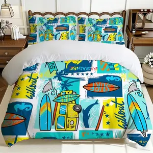 2/3Pcs Surf Summer Ocean Duvet Cover Set(1*duvet Cover+1/2*Pillowcase,No Filling)Anniversary Theme,Soft,Breathable,Machine Washable,Suitable For Bedrooms,Living Rooms,Guest Rooms,Hotels,All Season Use