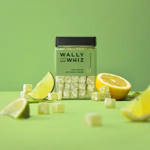 Wally and Whiz - Lime with Sour Lemon - Artisanal Vegan Gummies- 240 Gram Cube - Sweet Bonbon Fruity - Vegan, Gluten-Free, No Artificial Color - Strawberry, Snack