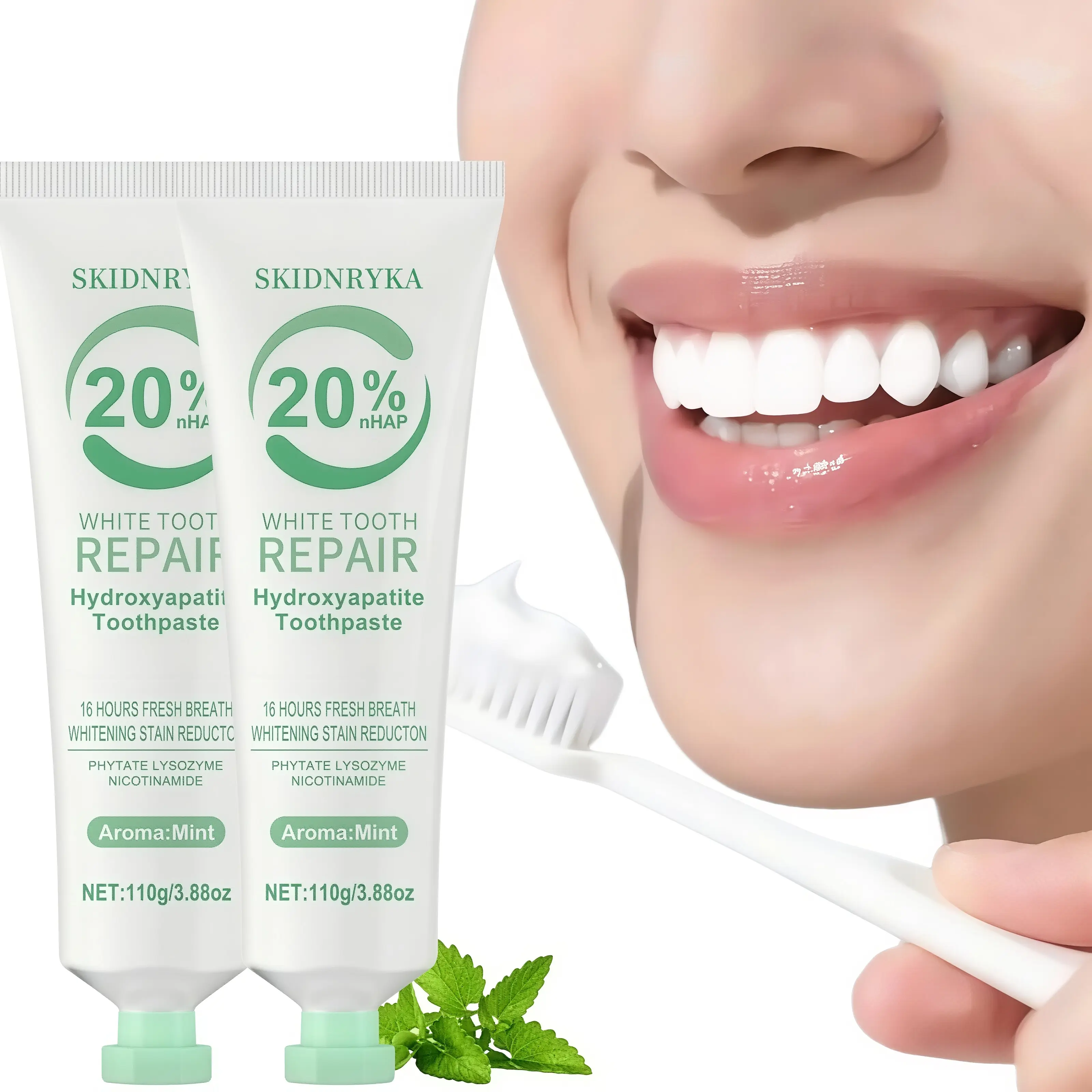 Mint toothpaste: smooth texture that doesn’t irritate the mouth; cleans and whitens teeth; mint flavor freshens breath for a fresh-breath feel; an oral hygiene and health gift suitable for everyone; whitening toothpaste.
