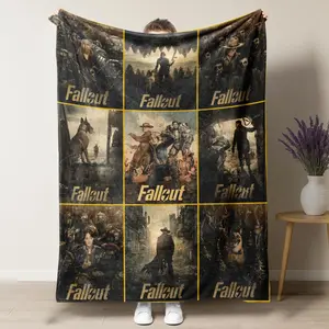 Fallout TV Series Collage Poster Blanket – Vintage Post-Apocalyptic Art Featuring Iconic Characters & Scenes, Soft Plush Fleece Throw, Perfect for Gaming Fans, Couch Bed Decor & Gift for Fallout Enthusiasts