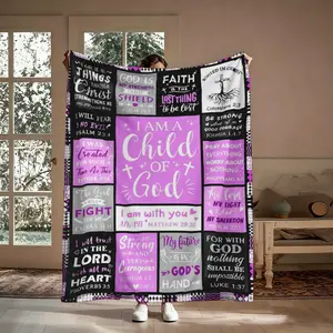 Child Of God I Was Created For Such A Time Flannel Blanket, Be Strong Courageous Bible Verse Pattern Soft Warm Throw, Cozy Nap Blanket for Sofa Couch Bed, Christian Gift for Her Him Believer, Birthday Christmas Holiday Gift