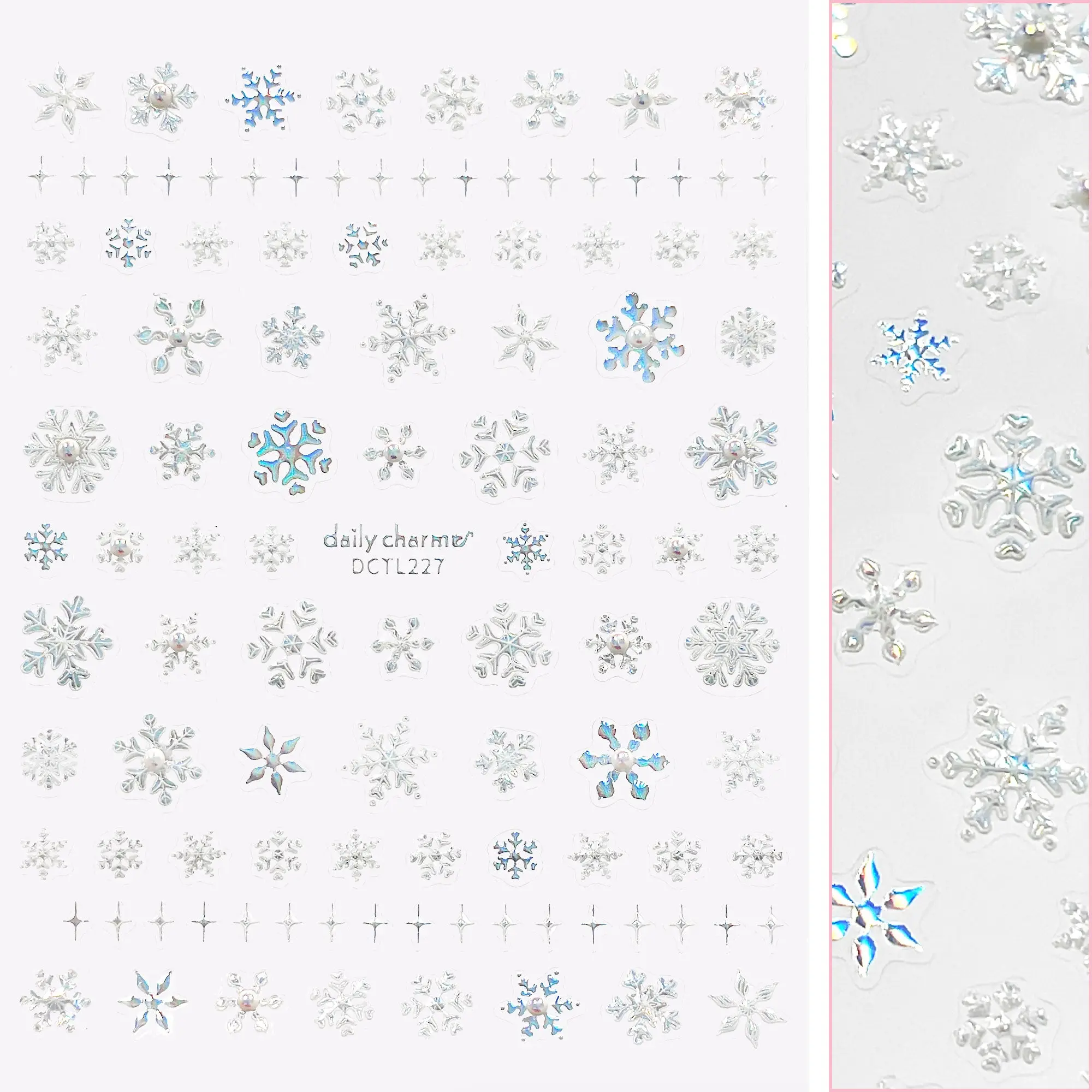 Holiday Bejeweled Nail Art Sticker / Pearly Holo Snowflake