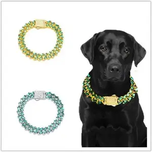 Viral Emerald Pet Collar |   13mm Cuban Link Chain Bling ✨ |   Surgical-Grade Steel with Gem Accents 🔗 |   Gold/Silver Two-Tone Luxury for Dogs & Cats 😼 🦮 | # RichPetEnergy Flex for Block Walks 💸   Tangle-Free & Chew-Resistant 🔥