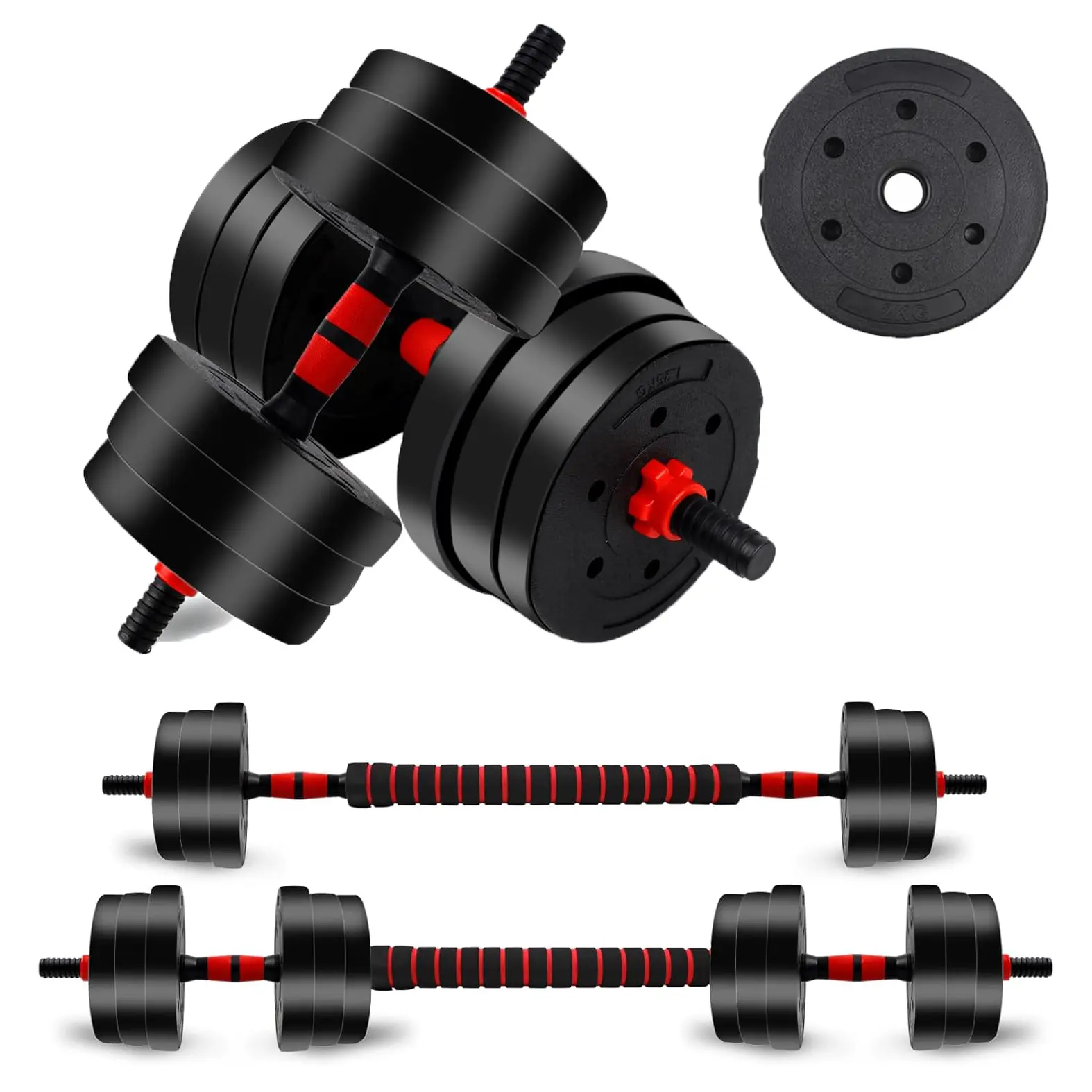 44lbs 2-in-1 Adjustable Dumbbell-Barbell Home Gym Combo, Free Switch Space-Saving Strength Conditioning Equipment for Home Weight Training