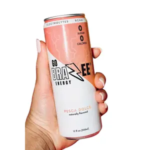 GO BRAZEE ENERGY Pesca Dolce Energy Drink - 150mg Organic Green Coffee Caffeine, Sweet Peach & Tropical Pineapple Flavor, 0 Sugar, 0 Calories, 12 fl oz