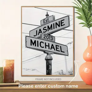 1pc Unframed, Personalized Canvas Poster Featuring a Custom Couple'S Name Street Sign Print, Designed for Anniversaries, Birthdays, Weddings, And Valentine'S Day Gifts - Perfect for Home Wall Art