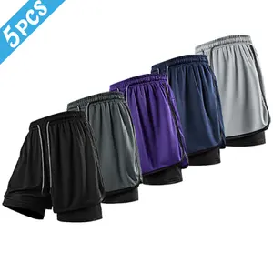 Men's 5-Pack 2-in-1 Mesh Training Shorts - Drawstring Waist, Leggings, Quick-Drying Fabric, Sports and Fitness Easy to Control