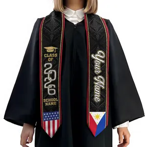 Filipino Graduation Stole Personalized Name School, Philippines American Flag Sash Class of 2026, Cultural Senior Gift for College Ceremony Outfit