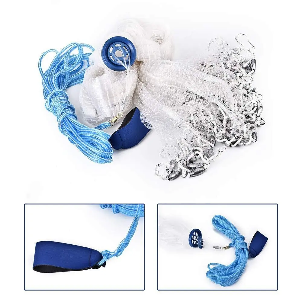 12FT Easy-Cast Hand Cast Fishing Net with Heavy Sinker, Strong Nylon Mesh Netting Bait Trap Fishing Tools for Sports & Outdoor Use