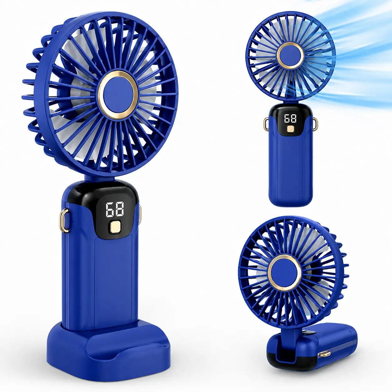 USB Rechargeable Portable Personal Fan, Foldable Mini Summer Handheld Fan Built-In Digital Power Display, Daily Travel Office Indoor Personal Heat Dissipation, Dual-Use Handheld & Desk Cooling Fan, Large Battery Capacity Ideal Birthday Gift