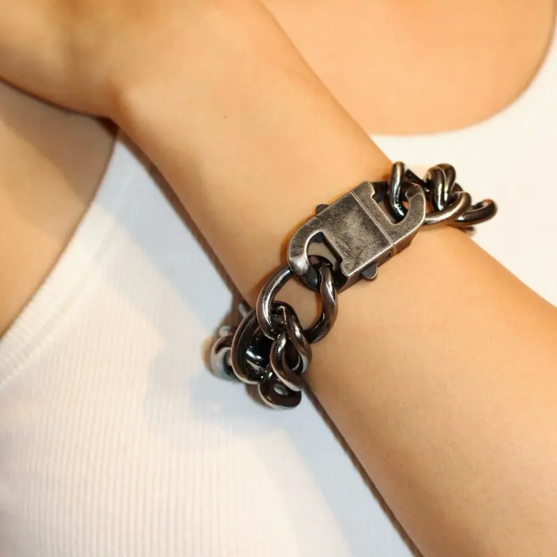 Triple Lock Silver Bracelet, 6.5 inches - 9 inches, Two Tone Chain, Daily Wear Jewelry for Adults