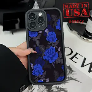 Phone case for iPhone 16 Pro Max 15 Plus 14 13 12 11 XR E XS Dark Blue Rose Shockproof Silicone TPU Bumper Drop Protection Soft Cover