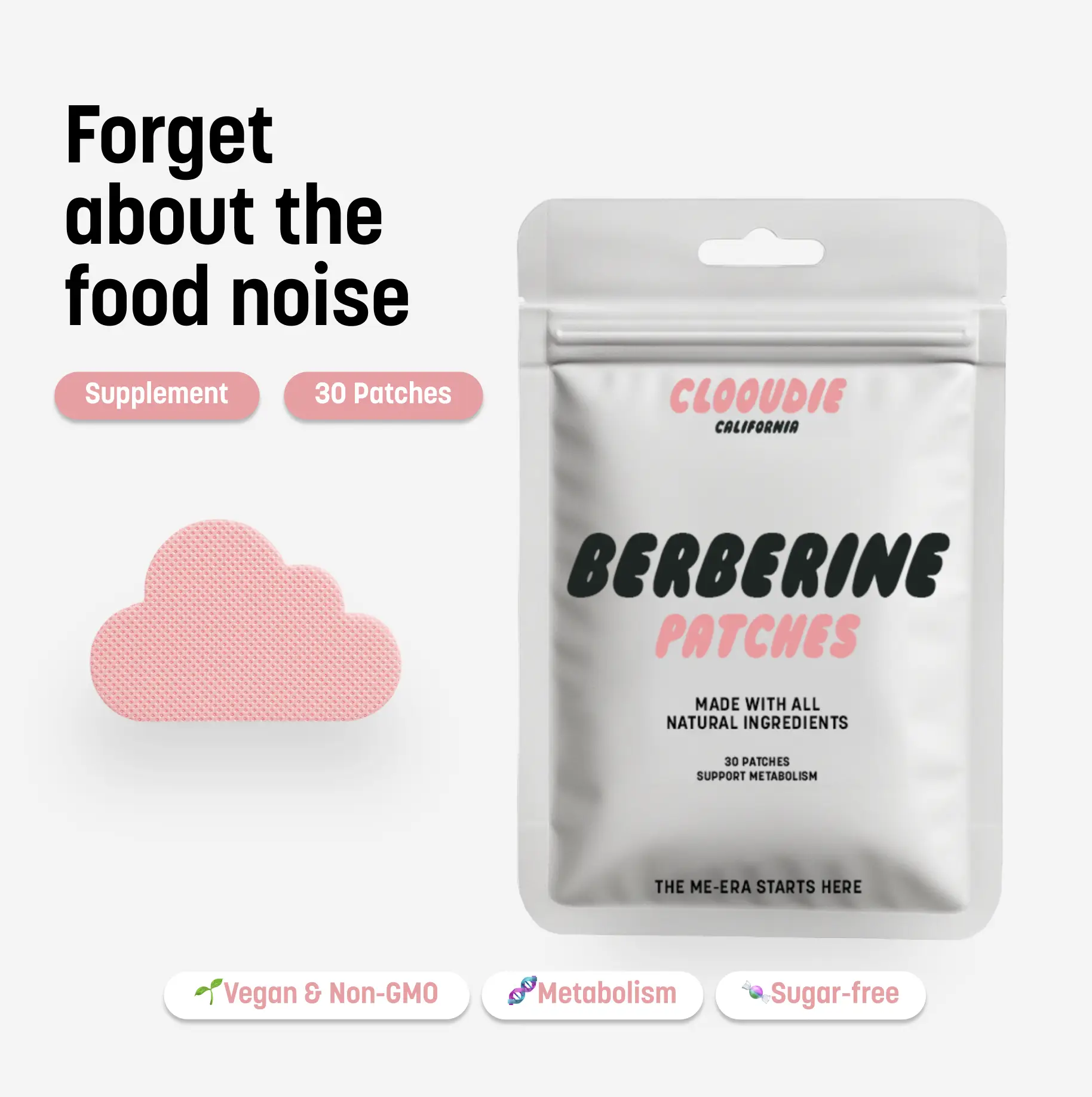 Clooudie California, 30 Berberine Patches, Metabolism Support, Berberine, Pomergranate Extract, Vitamin b complex, Vegan, 1 month supply