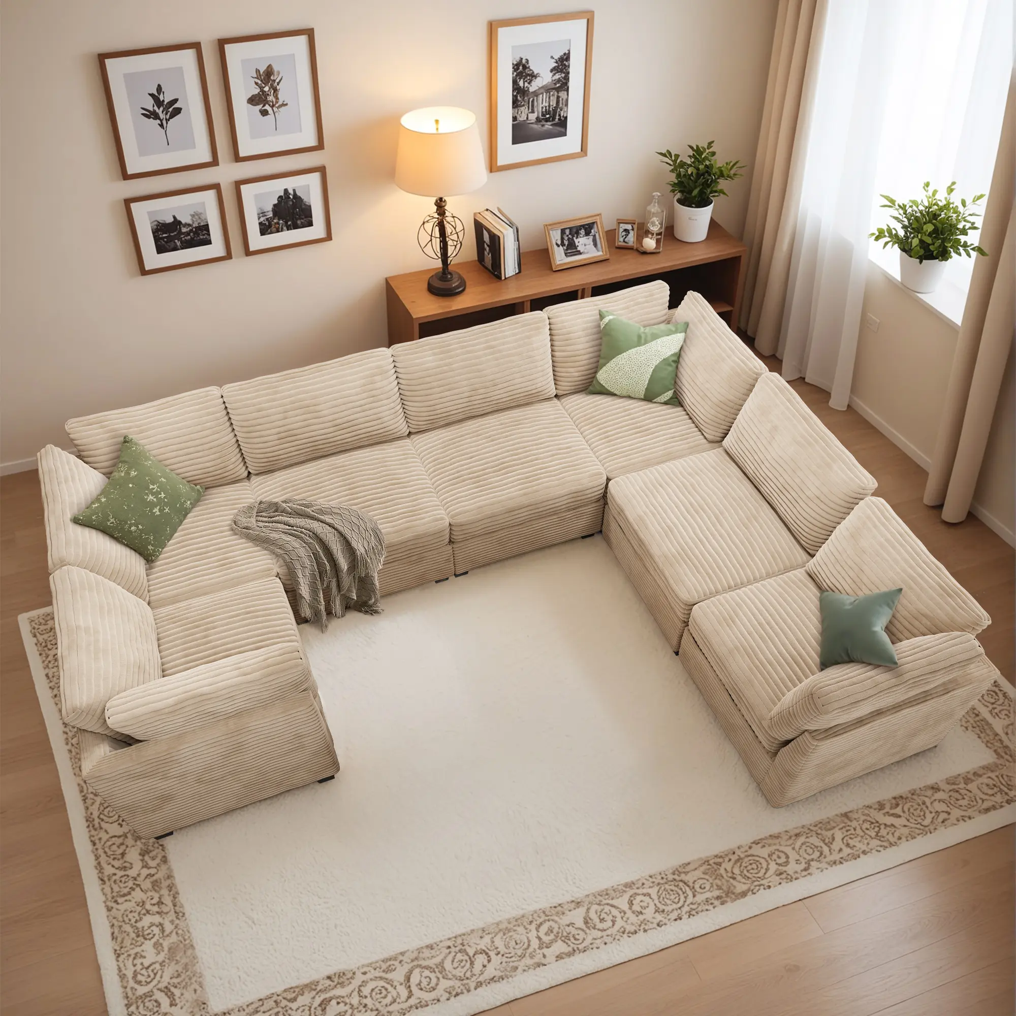 Beige Corduroy 4 Corner + 3 Middle