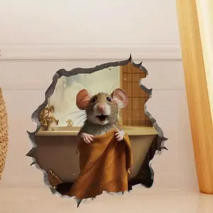 Cartoon Mouse Pattern Wall Sticker, 1 Count Waterproof Removable Self Adhesive Wall Decal, Decorative Sticker for Home Bathroom Toilet, Ornaments