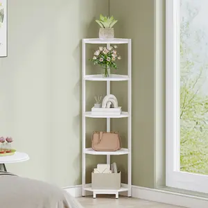 Hzuaneri Corner Shelf Stand, Corner Bookshelf, Storage Standing Shelf Unit with Metal Frame, Plant Stand, Bookcase for Living Room, Home Office, Bedroom
