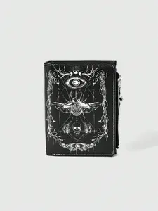 Gothic Neutral Wallet, Punk Skull Eye Insect Bone Tree Vine Geometric Sun Moon Crystal Design, Cross Zipper Coin Purse, Casual Fashion Card Holder, Zipper Pouch Wallet