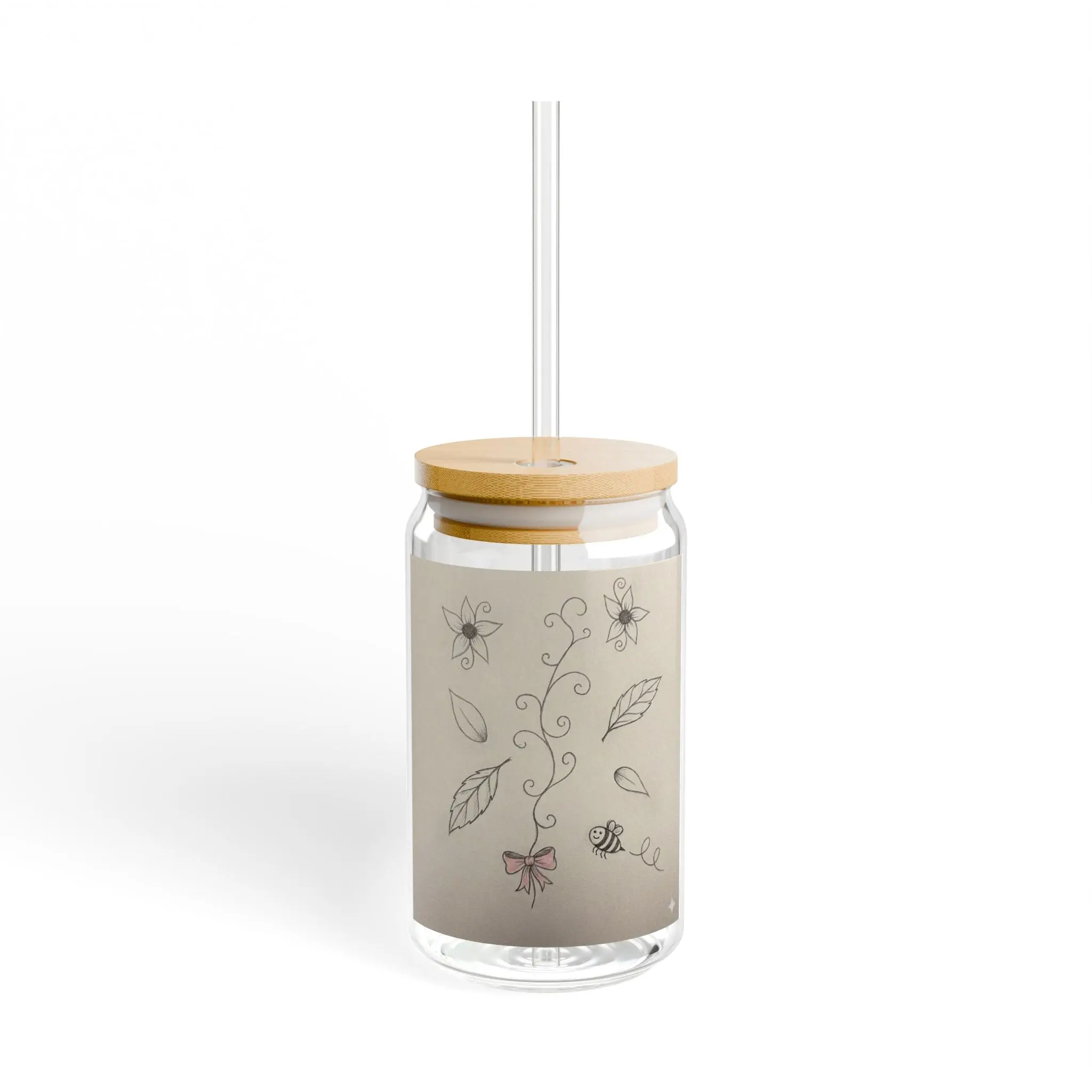 Floral Vine 16oz Glass Sipper with Bamboo Lid