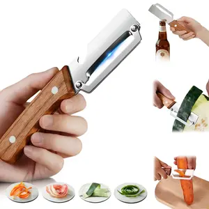2PCS 2-in-1 Fruit & Veggie Peeler with Bottle Opener Sharp Stainless Steel Wooden Handle Ergonomic Non-slip Design for Comfortable Grip