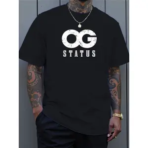 Unisex Graphic T-Shirt with OG Status Print, Casual Streetwear Short Sleeve Crew Neck Tee, Soft Breathable Fabric, Minimalist Letter Design Top for Daily Wear, Comfortable Fashion Shirt for Men and Women
