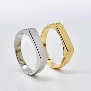 Rectangle signet ring, Silver Signet Ring, Gold Signet Ring, Geometric Minimalist Ring for men and women, Polished Mirror Finish pinky ring